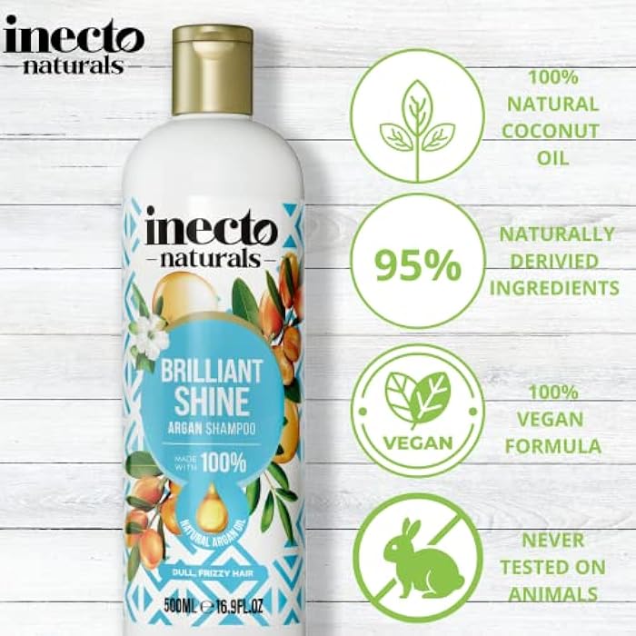 INECTO Natural Argan Shine Shampoo 500ml, Rich & Nourishing Pure Argan Oil for Beautiful Healthy Shine, for Dull Damaged Hair - Image 3